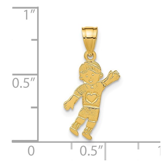 Million Charms 14k Yellow Gold Boy Waving with Heart on Pocket Charm